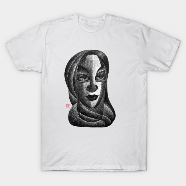 Traditional Indian Woman Portrait with Face Covered with Saree T-Shirt by GeeTee